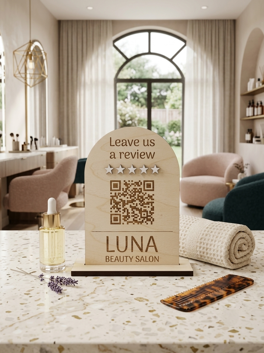 Custom QR Code Review Sign for Business | Wooden Google Review Stand - Image 3