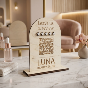 Custom QR Code Review Sign for Business | Wooden Google Review Stand