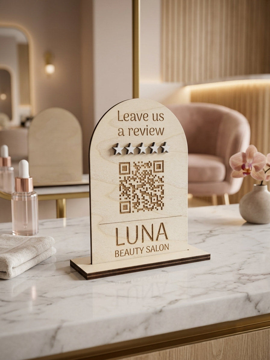 Custom QR Code Review Sign for Business | Wooden Google Review Stand
