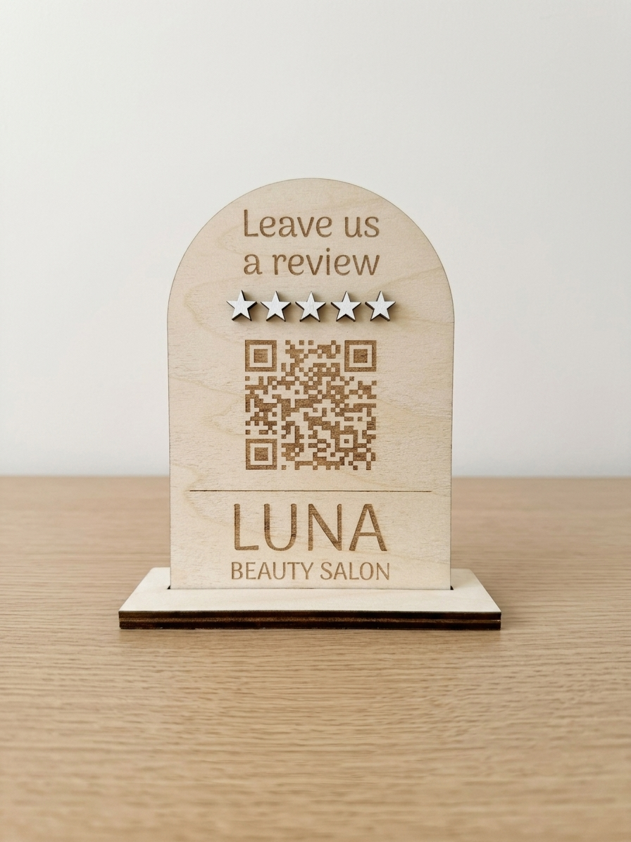 Custom QR Code Review Sign for Business | Wooden Google Review Stand - Image 6