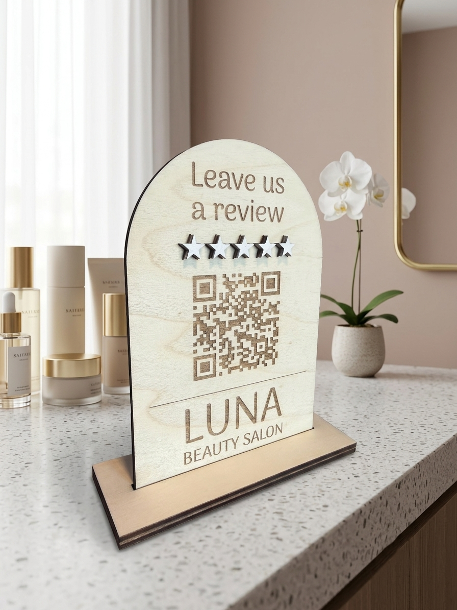 Custom QR Code Review Sign for Business | Wooden Google Review Stand - Image 8