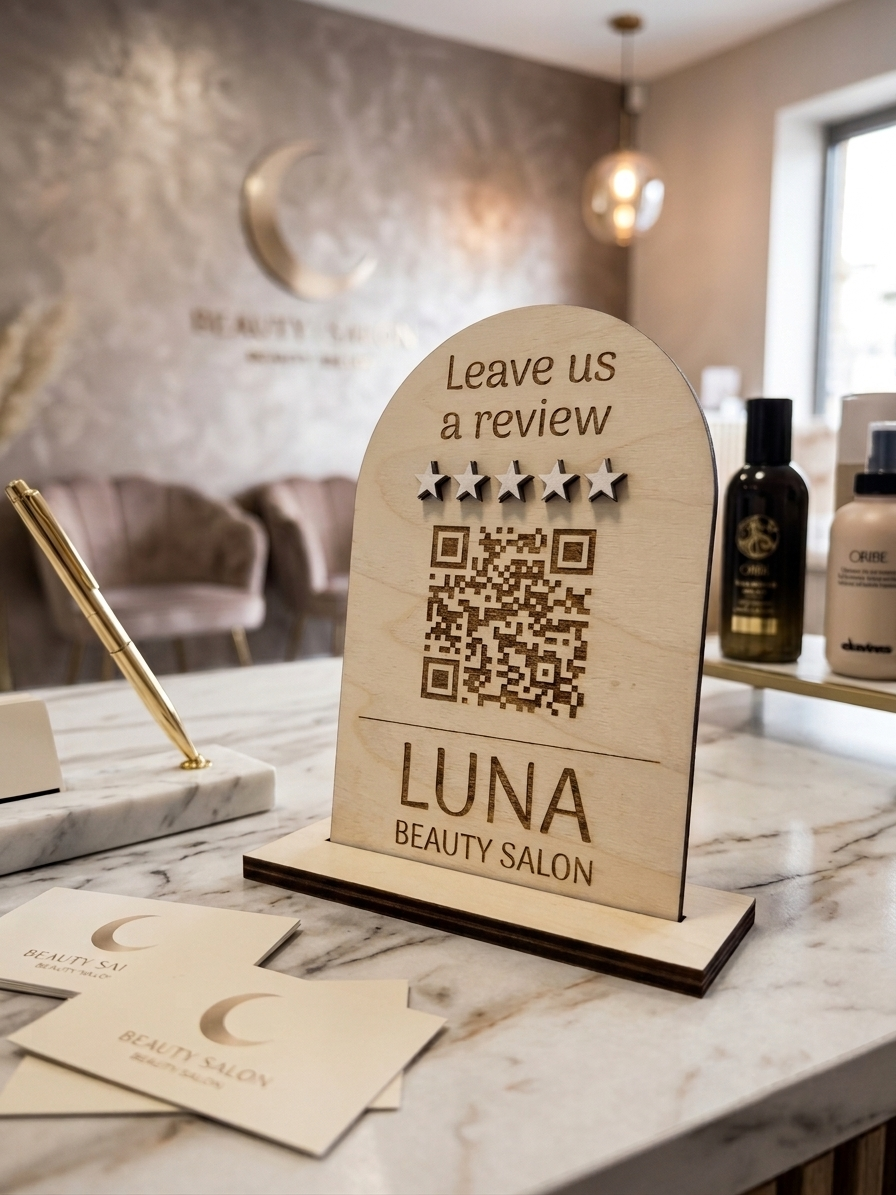 Custom QR Code Review Sign for Business | Wooden Google Review Stand - Image 2
