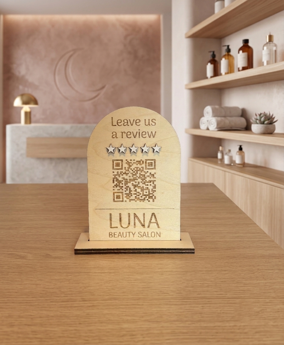 Custom QR Code Review Sign for Business | Wooden Google Review Stand - Image 7