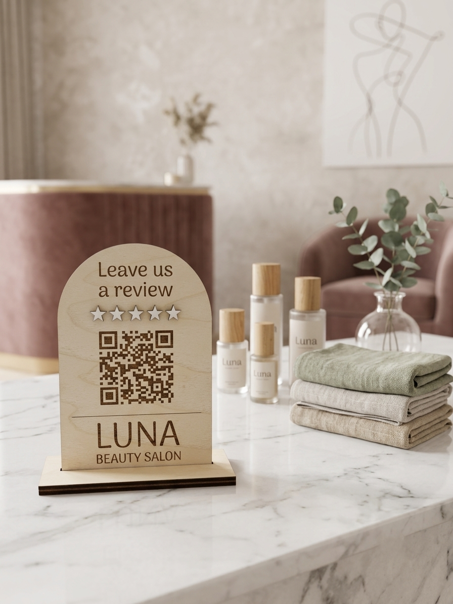 Custom QR Code Review Sign for Business | Wooden Google Review Stand - Image 5